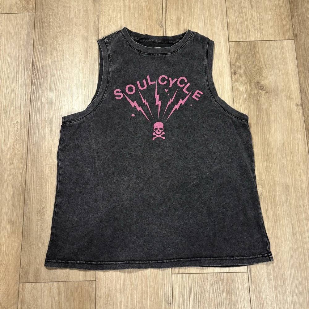 Soul Cycle Women's Medium M Black Sleeveless Muscle Tank Top‎ Faded Skull